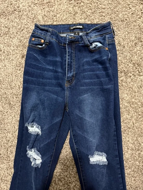 Fashion Nova Dark Blue High-Rise Distressed Women’s Jeans size 9 - Picture 2 of 4